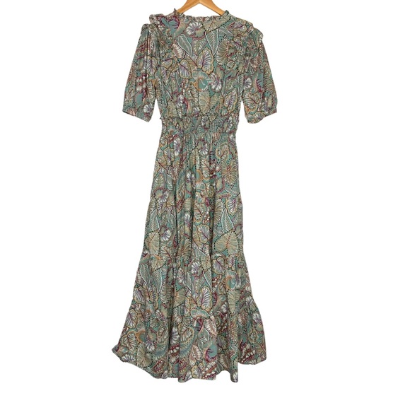 Melloday Womens Floral tropical Print Tiered Maxi Dress Sz Medium Green Ruffle - Picture 4 of 12